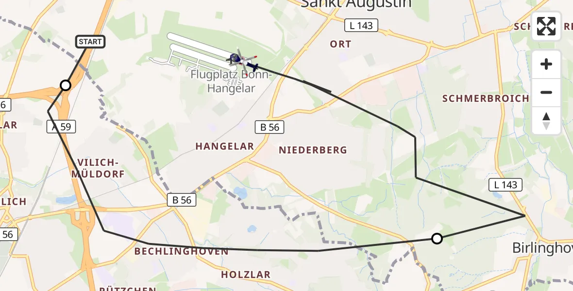 Flugroute Polizeihubschrauber Sankt Augustin - Bonn-Hangelar Flugplatz, 21 September 2026, 13:23