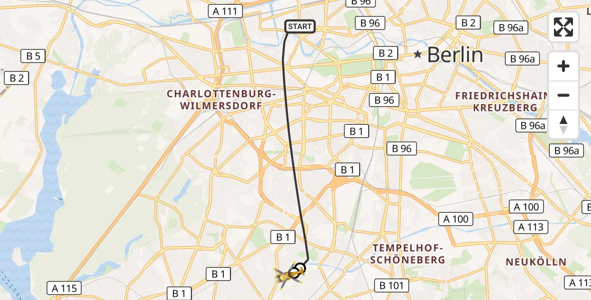 Flugroute Rettungshubschrauber Berlin - Charité Clinic Benjamin Franklin Campus, 21 September 2026, 13:27