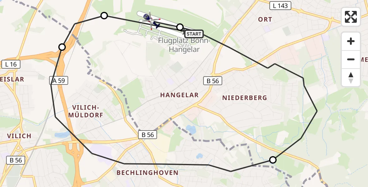 Flugroute Polizeihubschrauber Bonn-Hangelar Flugplatz - Bonn-Hangelar Flugplatz, 21 September 2026, 13:28