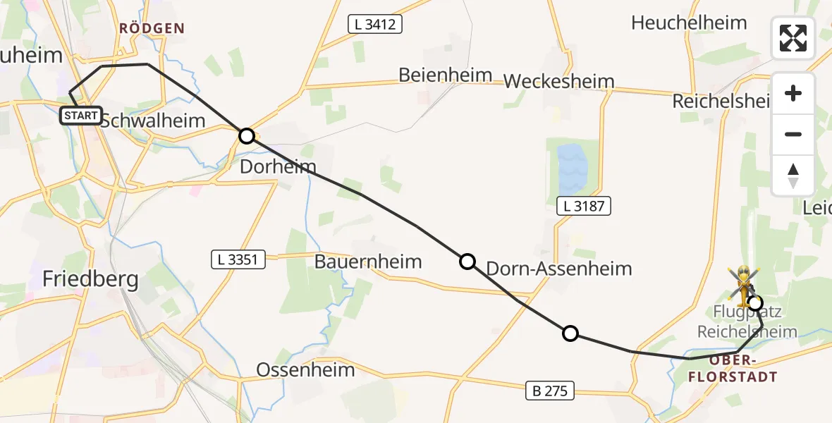 Flugroute Rettungshubschrauber Bad Nauheim - Flugplatz Reichelsheim, 21 September 2026, 13:37
