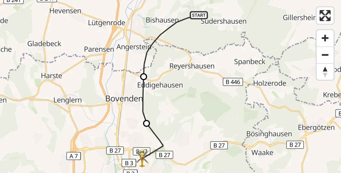 Flugroute Rettungshubschrauber Nörten-Hardenberg - Göttingen University Clinic Hubschrauberlandeplatz, 21 September 2026, 13:41