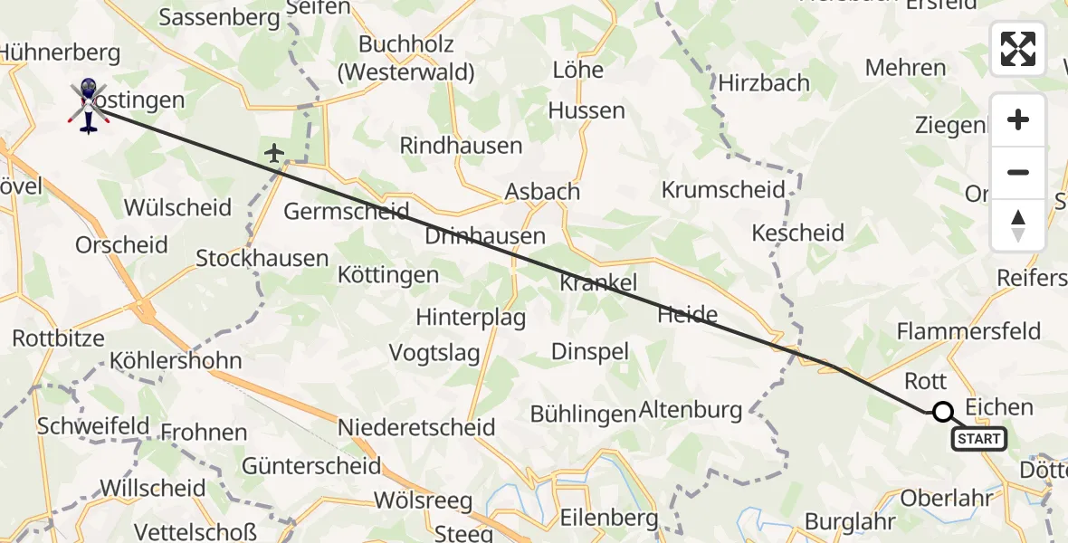 Flugroute Polizeihubschrauber Eichen - Königswinter, 21 September 2026, 13:43