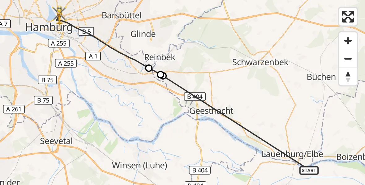 Flugroute Rettungshubschrauber Hohnstorf (Elbe) - Hamburg, 21 September 2026, 13:48