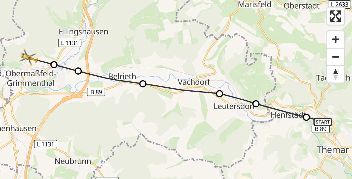 Flugroute Rettungshubschrauber Themar - Obermaßfeld-Grimmenthal, 21 September 2026, 14:09
