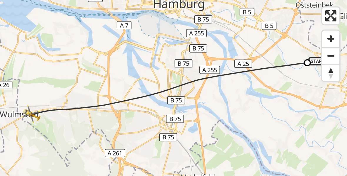 Flugroute Rettungshubschrauber Christoph Hansa ADAC Hubschrauberlandeplatz - Hamburg, 21 September 2026, 14:10