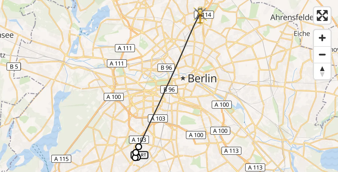 Flugroute Rettungshubschrauber Charité Clinic Benjamin Franklin Campus - Berlin, 21 September 2026, 14:21