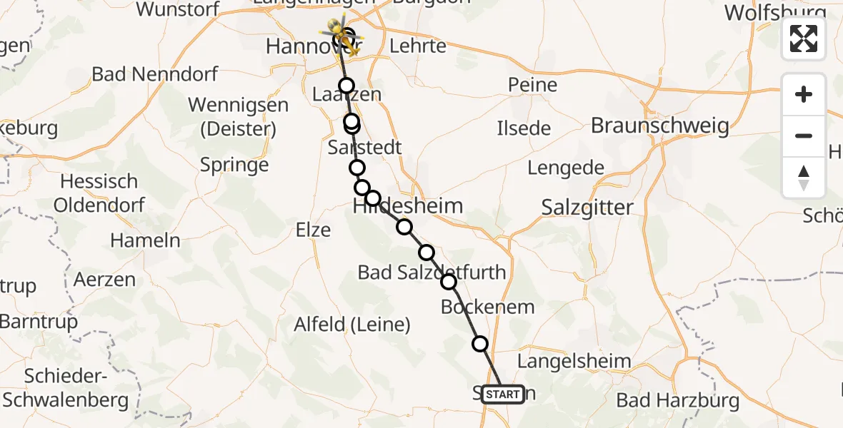 Flugroute Rettungshubschrauber Seesen - Hannover Luftrettung Hubschrauberlandeplatz (Christoph 4), 21 September 2026, 14:24