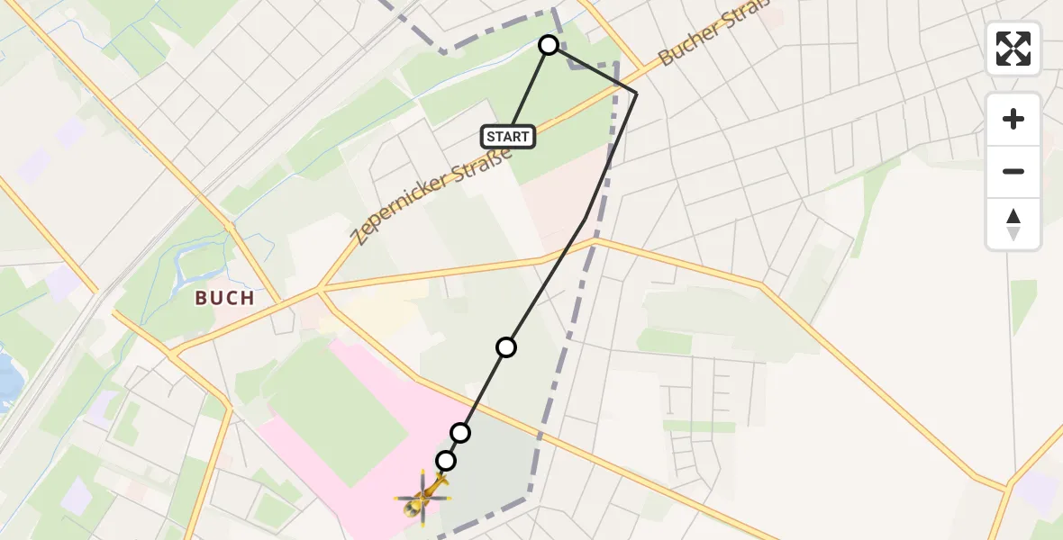 Flugroute Rettungshubschrauber Berlin - Helios Clinic Berlin-Buch, 21 September 2026, 14:32