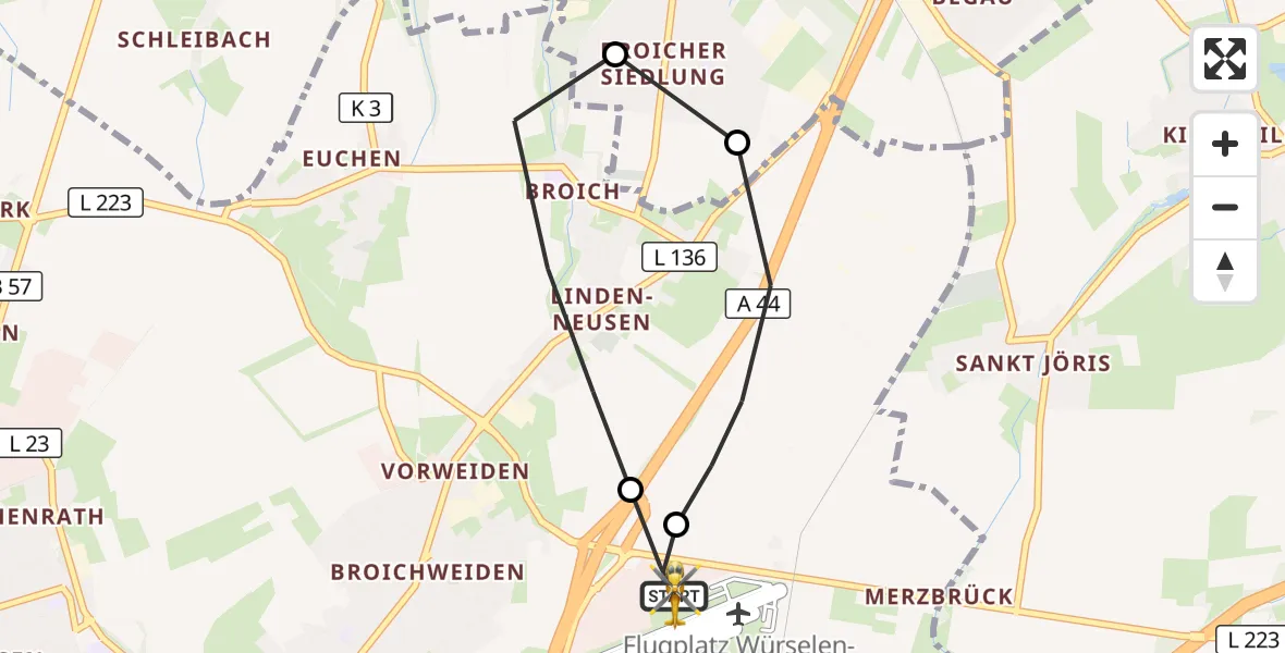 Flugroute Rettungshubschrauber Aachen-Merzbrück Flughafen - Aachen-Merzbrück Flughafen, 21 September 2026, 14:32