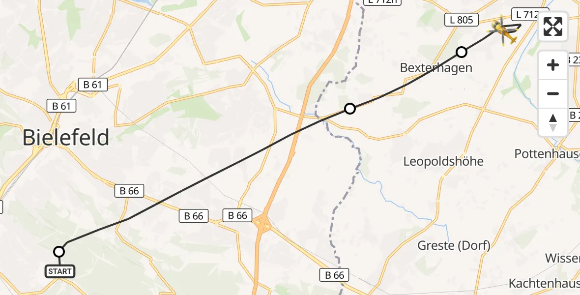 Flugroute Rettungshubschrauber Luftrettungszentrum Bielefeld - Bad Salzuflen, 21 September 2026, 14:35