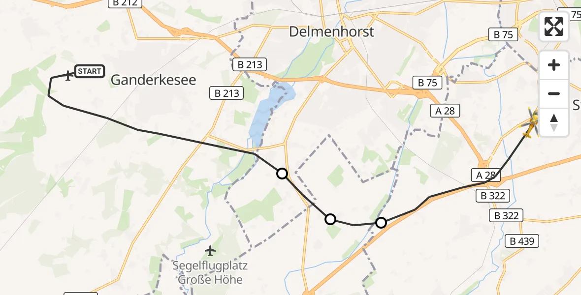 Flugroute Rettungshubschrauber Ganderkesee - Stuhr, 21 September 2026, 14:38