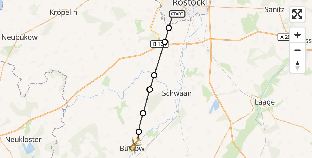 Flugroute Rettungshubschrauber Rostock - Bützow, 21 September 2026, 14:51