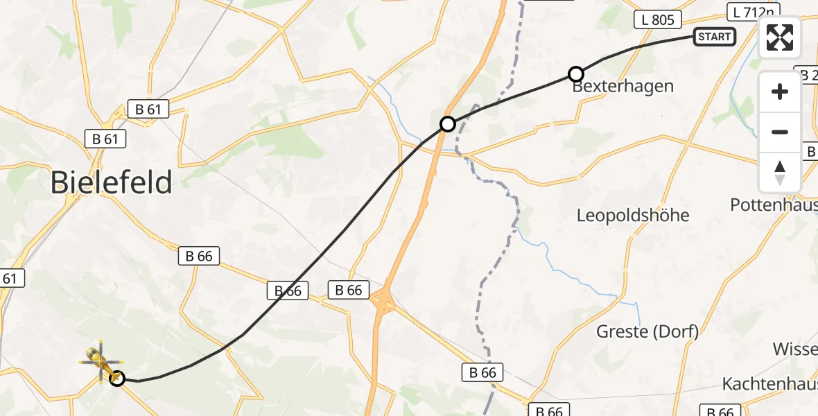 Flugroute Rettungshubschrauber Bad Salzuflen - Luftrettungszentrum Bielefeld, 21 September 2026, 14:55