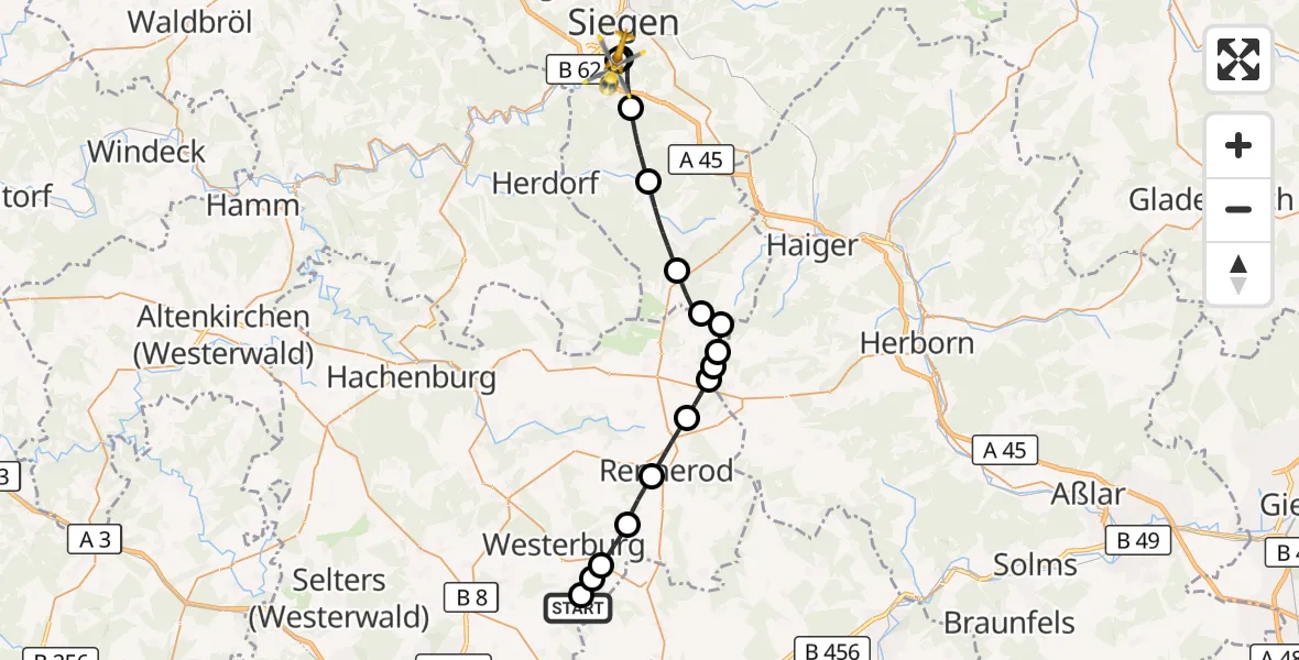Flugroute Rettungshubschrauber Weltersburg - Evangelisches Jung-Stilling Hospital, 21 September 2026, 14:57