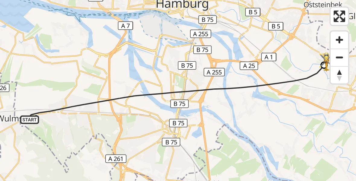 Flugroute Rettungshubschrauber Hamburg - Christoph Hansa ADAC Hubschrauberlandeplatz, 21 September 2026, 14:57