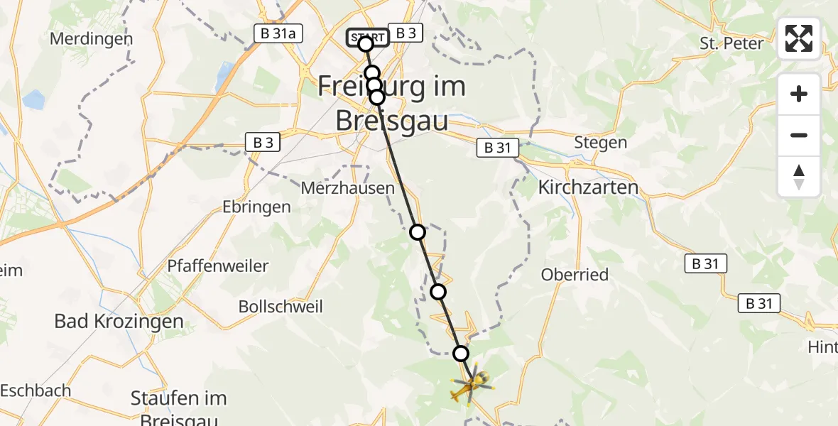 Flugroute Ambulanzhubschrauber Freiburg im Breisgau Flugplatz - Oberried, 21 September 2026, 14:58