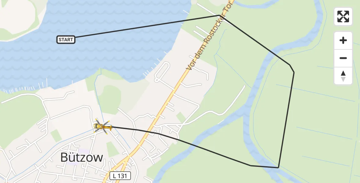 Flugroute Rettungshubschrauber Bützow - Bützow, 21 September 2026, 15:01