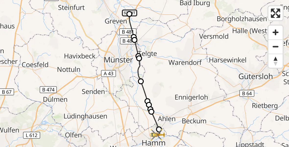 Flugroute Ambulanzhubschrauber Christoph  Westfalen-ADAC - Hamm, 21 September 2026, 15:03