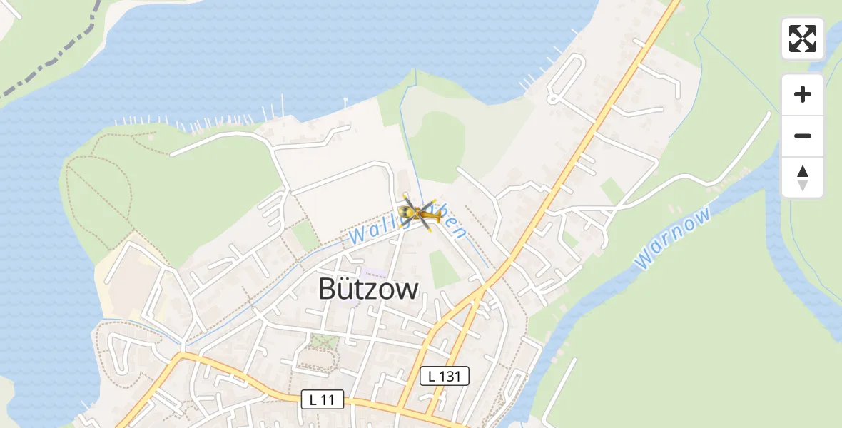 Flugroute Rettungshubschrauber Bützow - Bützow, 21 September 2026, 15:04