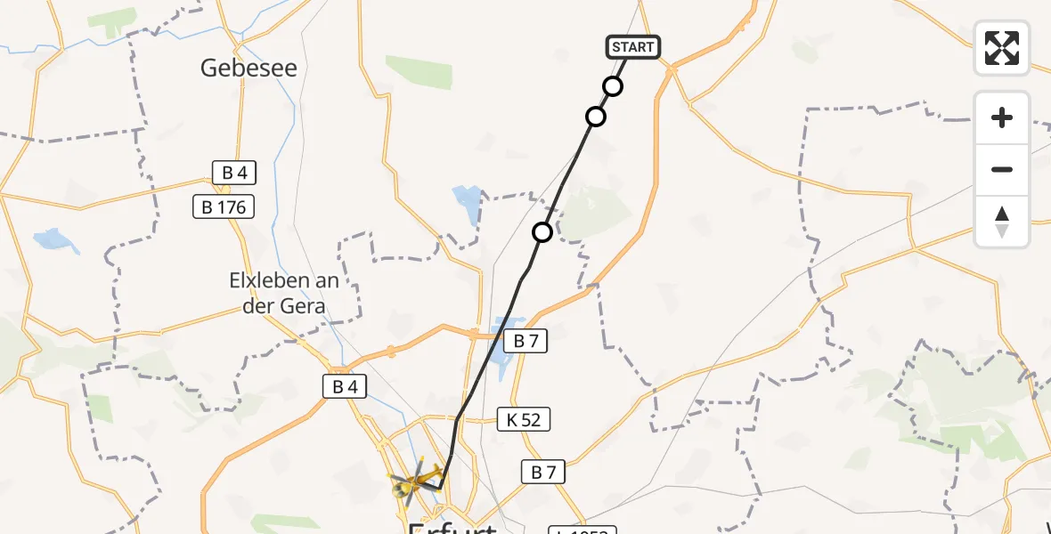 Flugroute Rettungshubschrauber Sömmerda - Helios Clinic Erfurt, 21 September 2026, 15:04