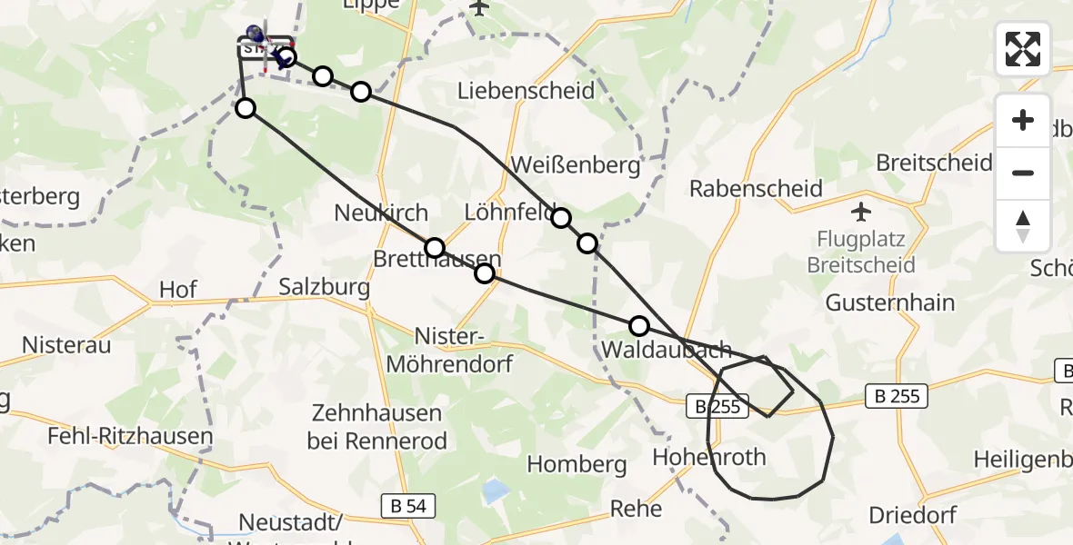 Flugroute Polizeihubschrauber Emmerzhausen - Emmerzhausen, 21 September 2026, 15:18