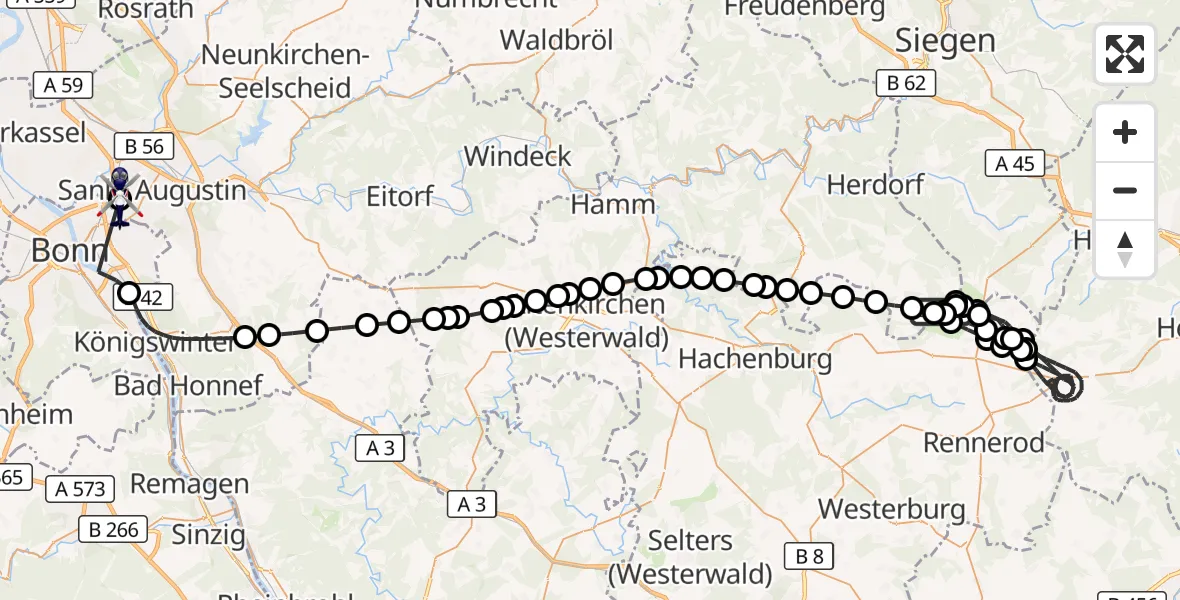 Flugroute Polizeihubschrauber Derschen - Sankt Augustin, 21 September 2026, 15:32