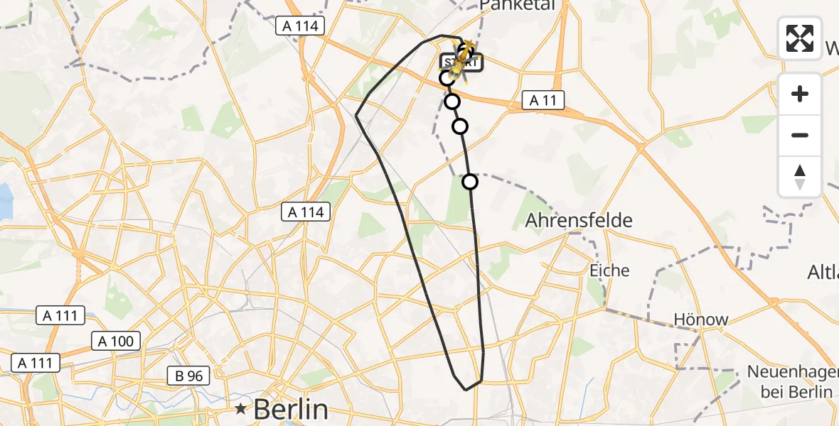 Flugroute Rettungshubschrauber Helios Clinic Berlin-Buch - Helios Clinic Berlin-Buch, 21 September 2026, 15:38