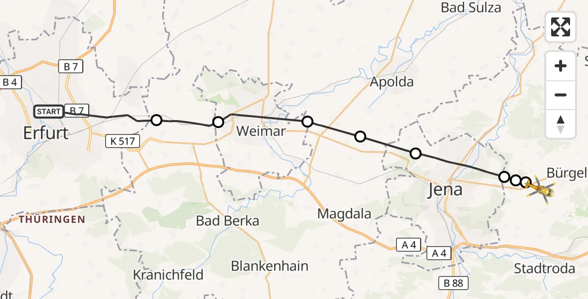 Flugroute Rettungshubschrauber Erfurt - Bürgel, 21 September 2026, 15:52