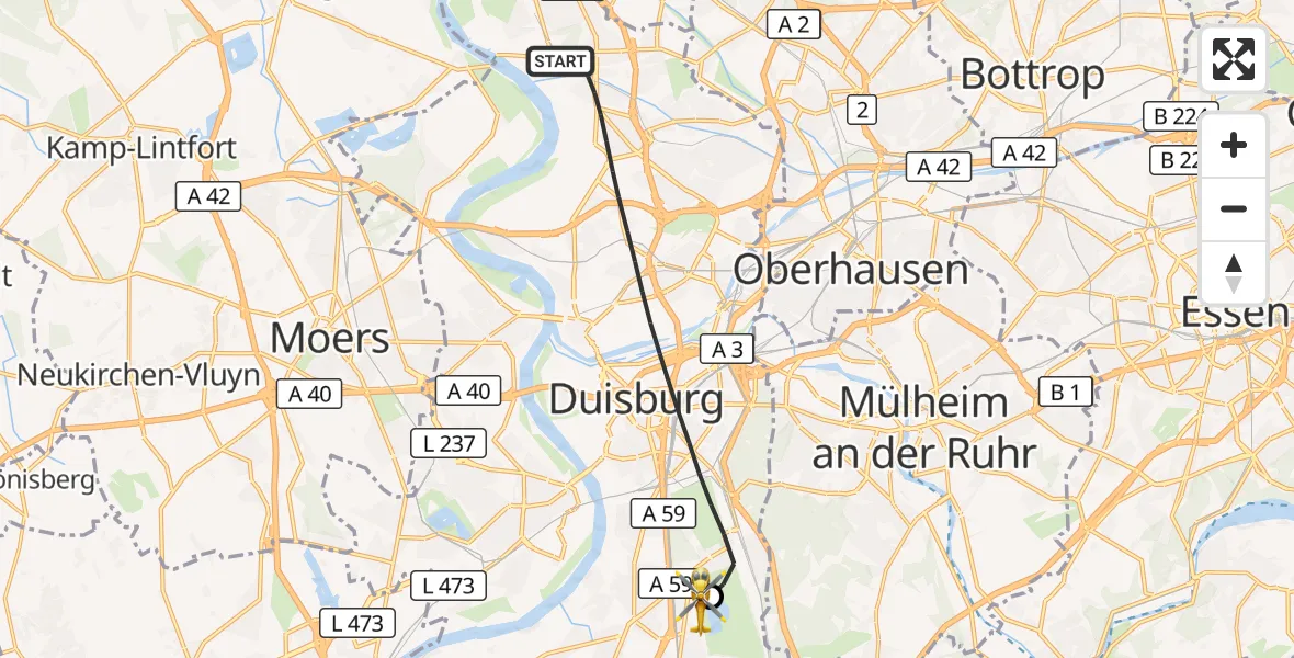 Flugroute Rettungshubschrauber Duisburg - Duisburg Air Rescue Hubschrauberlandeplatz (Christoph 9), 21 September 2026, 15:58