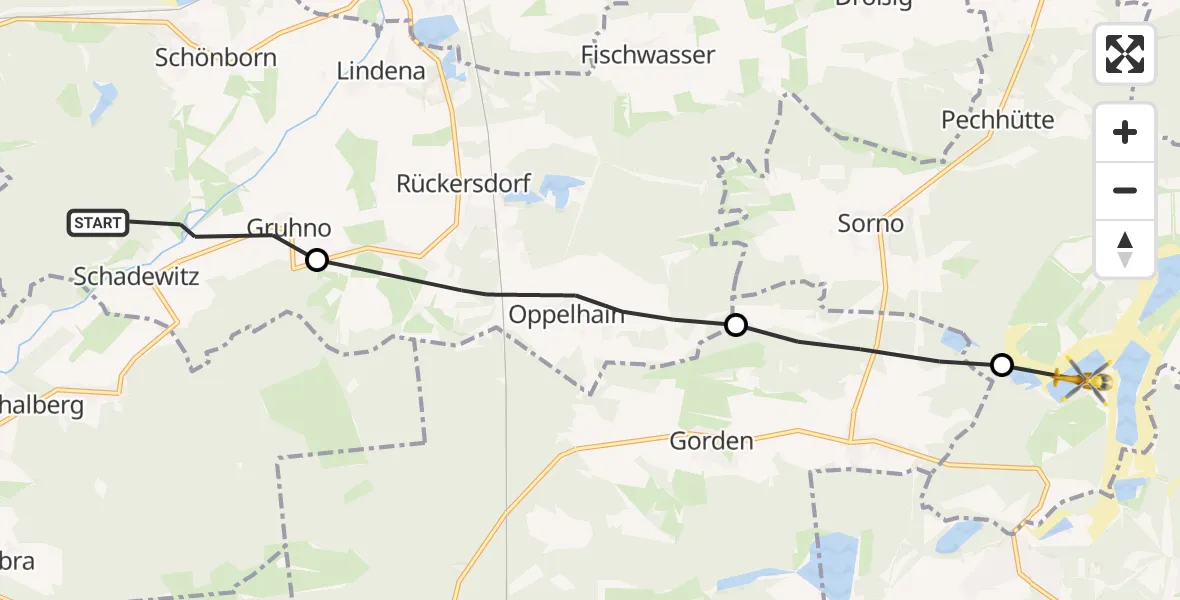 Flugroute Rettungshubschrauber Schönborn - Finsterwalde, 21 September 2026, 16:17