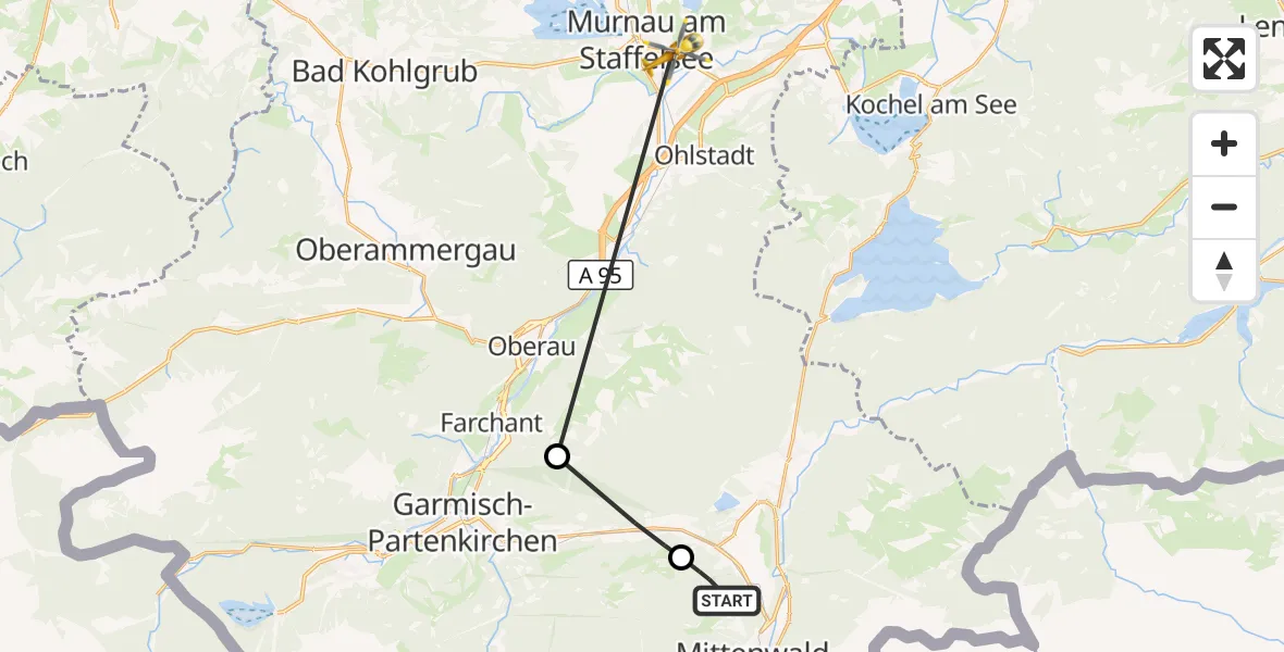 Flugroute Rettungshubschrauber Mittenwald - Murnau Accident Hospital, 21 September 2026, 16:18