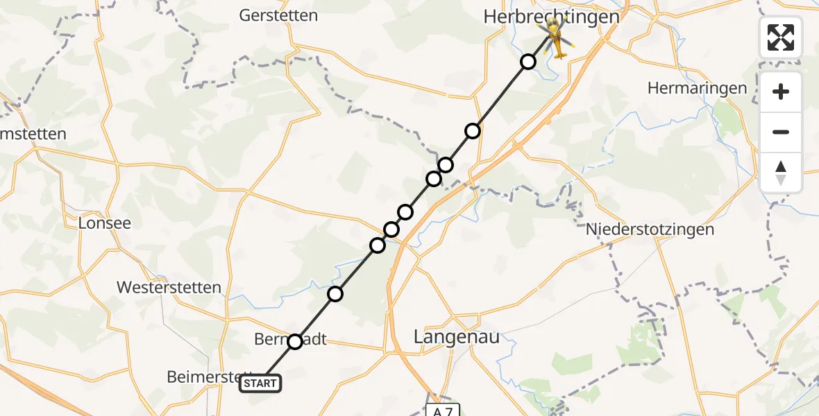 Flugroute Rettungshubschrauber Langenau - Herbrechtingen, 21 September 2026, 16:27