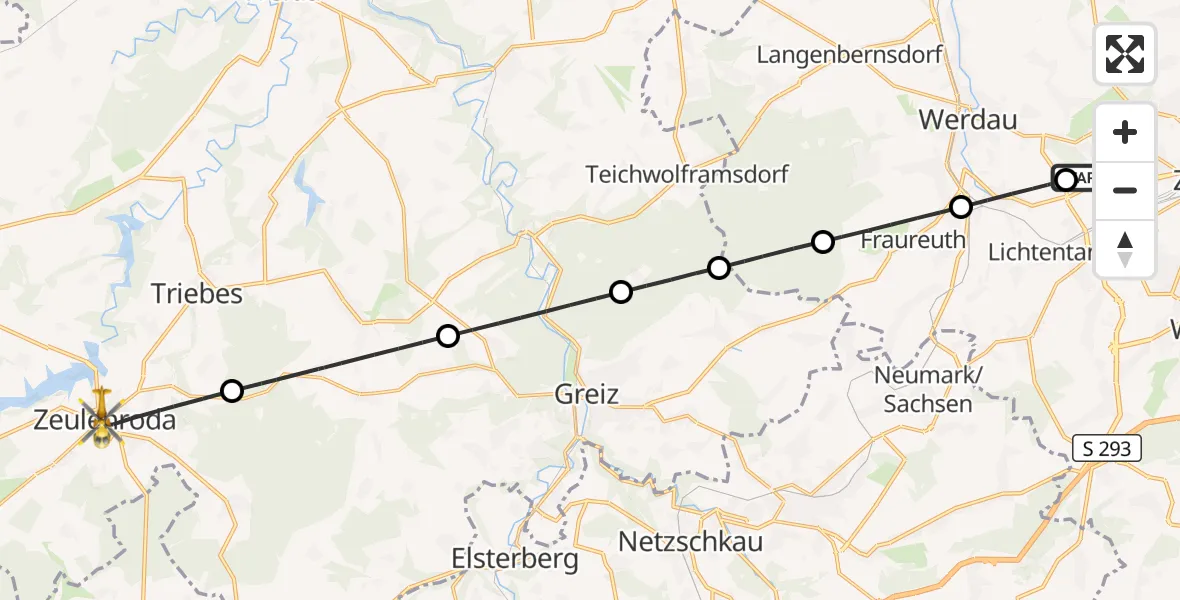 Flugroute Rettungshubschrauber ADAC Air Rescue Station Zwickau Hubschrauberlandeplatz - Zeulenroda-Triebes, 21 September 2026, 16:33