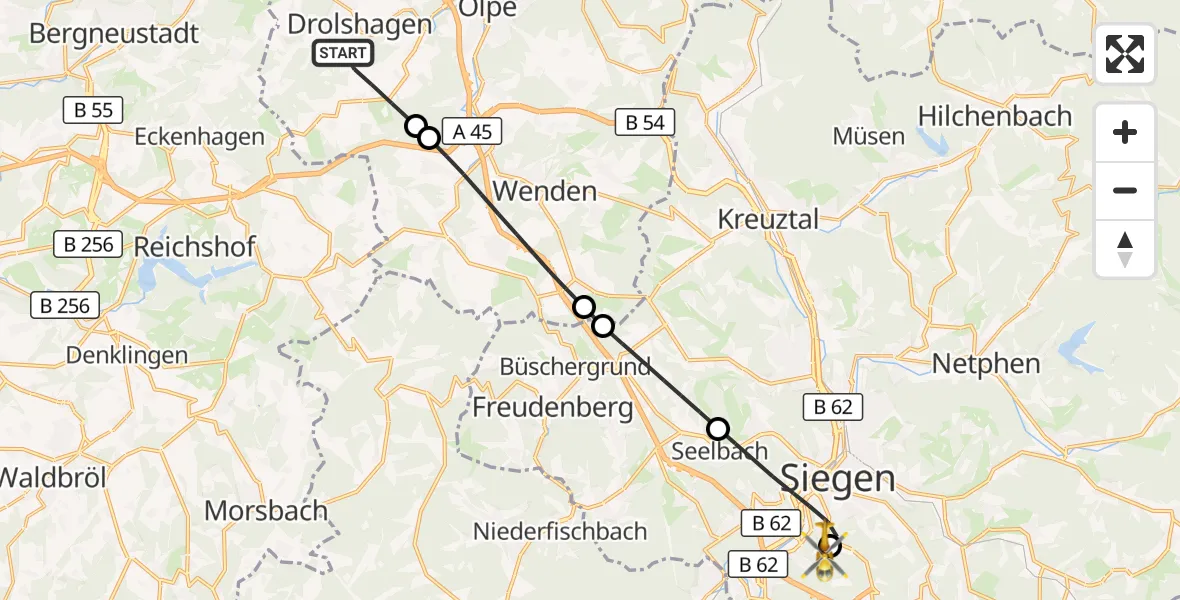 Flugroute Rettungshubschrauber Drolshagen - Evangelisches Jung-Stilling Hospital, 21 September 2026, 16:40