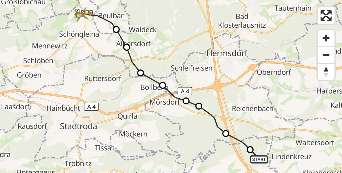 Flugroute Rettungshubschrauber Tautendorf - Schöngleina, 21 September 2026, 16:49