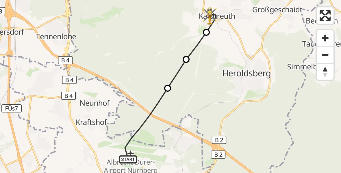 Flugroute Ambulanzhubschrauber Flughafen Nuremberg - Kalchreuth, 21 September 2026, 16:54