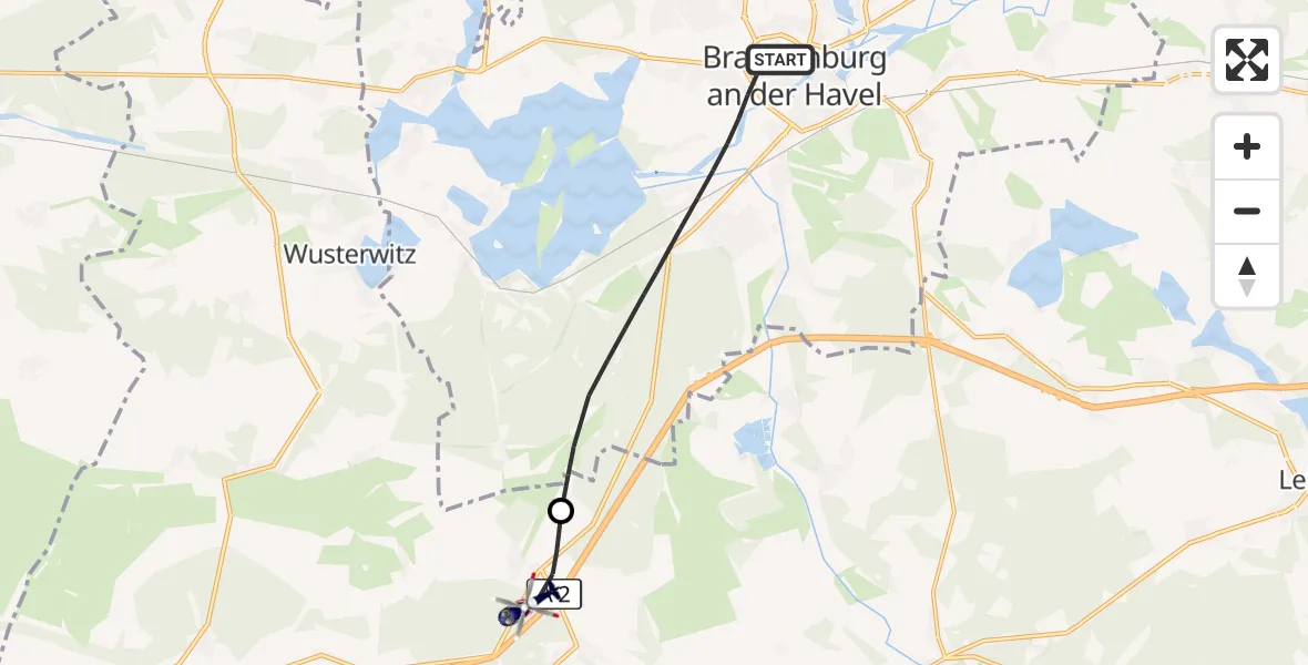 Flugroute Polizeihubschrauber Brandenburg an der Havel - Wenzlow, 21 September 2026, 16:59
