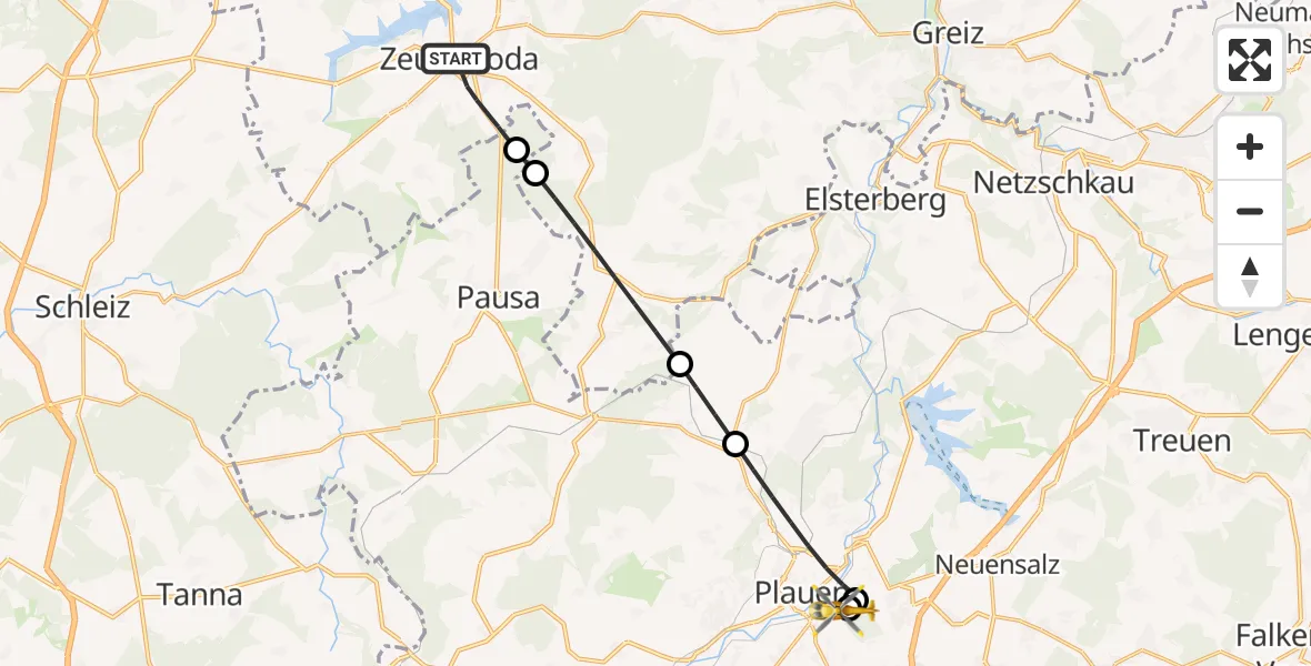Flugroute Rettungshubschrauber Zeulenroda-Triebes - Helios Clinic Plauen, 21 September 2026, 17:08