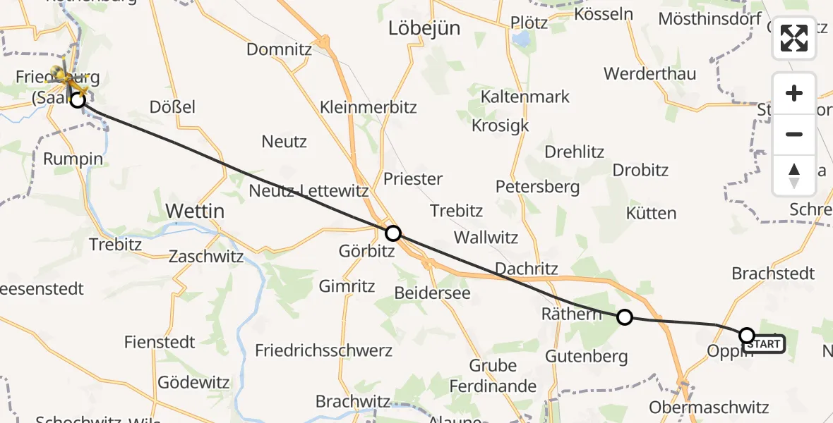 Flugroute Rettungshubschrauber Halle-Oppin Flugplatz - Gerbstedt, 21 September 2026, 17:09
