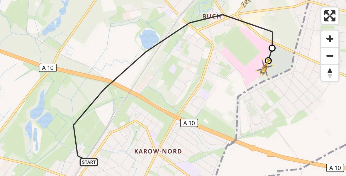 Flugroute Rettungshubschrauber Berlin - Helios Clinic Berlin-Buch, 21 September 2026, 17:14