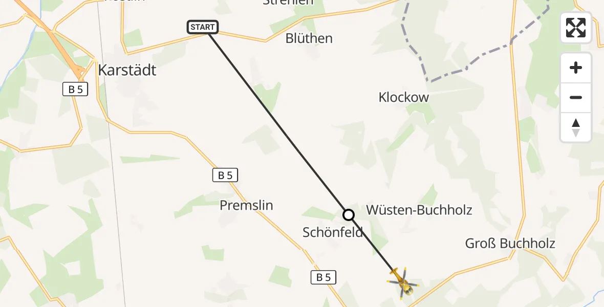 Flugroute Rettungshubschrauber Karstädt - Perleberg, 21 September 2026, 17:16