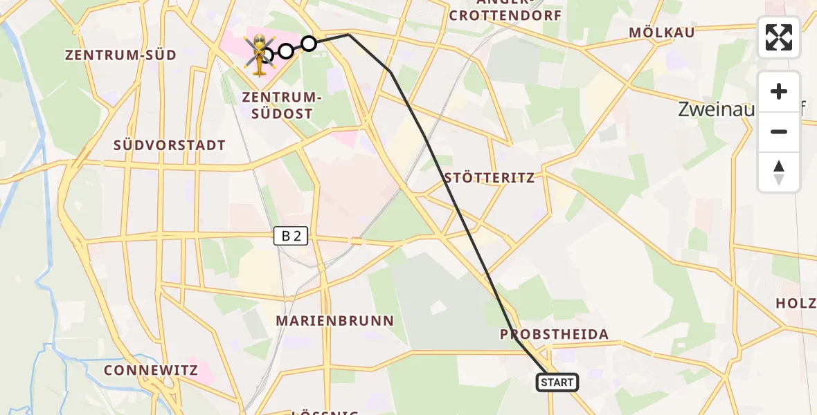 Flugroute Rettungshubschrauber Leipzig - Leipzig University Hospital Heliport 1, 21 September 2026, 17:22