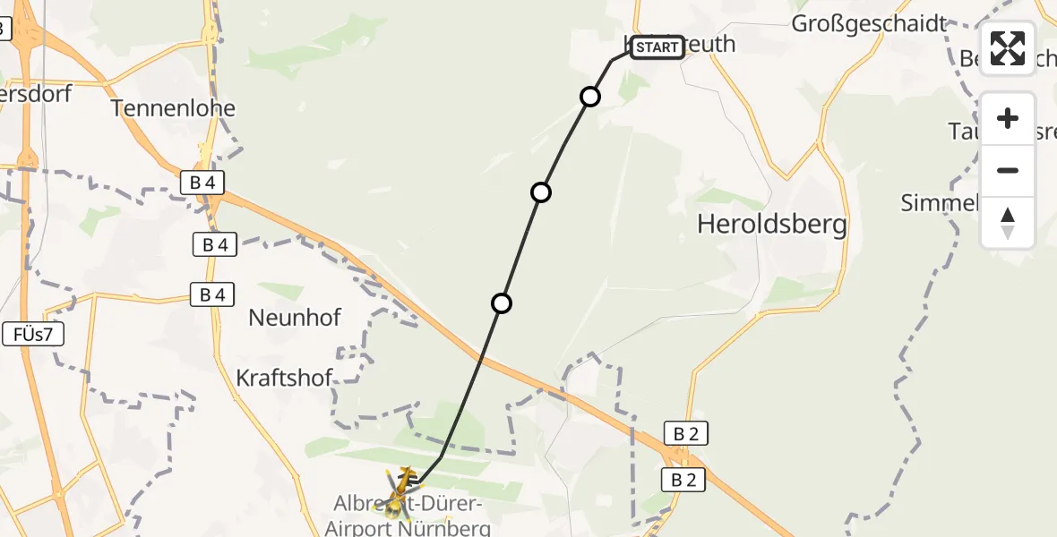 Flugroute Ambulanzhubschrauber Kalchreuth - Flughafen Nuremberg, 21 September 2026, 17:31