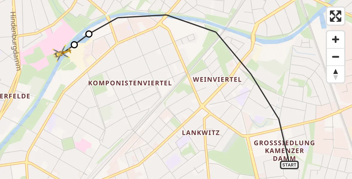 Flugroute Rettungshubschrauber Berlin - Charité Clinic Benjamin Franklin Campus, 21 September 2026, 17:34