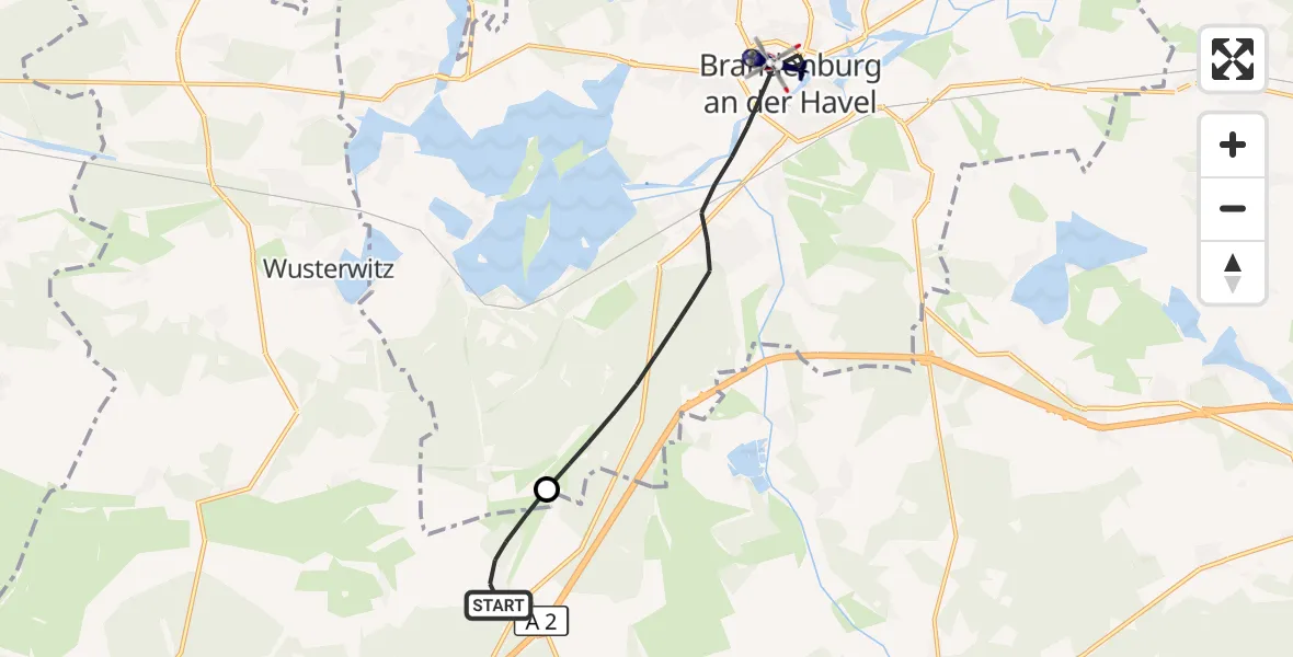 Flugroute Polizeihubschrauber Wenzlow - Brandenburg an der Havel, 21 September 2026, 17:50