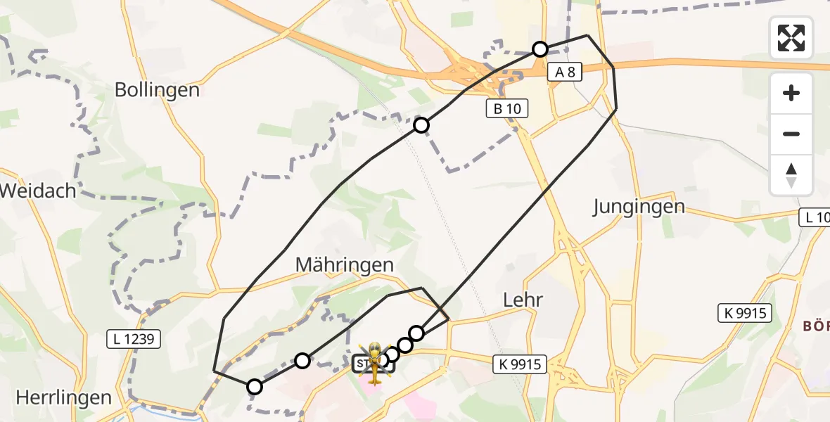 Flugroute Rettungshubschrauber Ulm Military Hospital Emergency - Ulm Military Hospital Emergency, 21 September 2026, 17:51