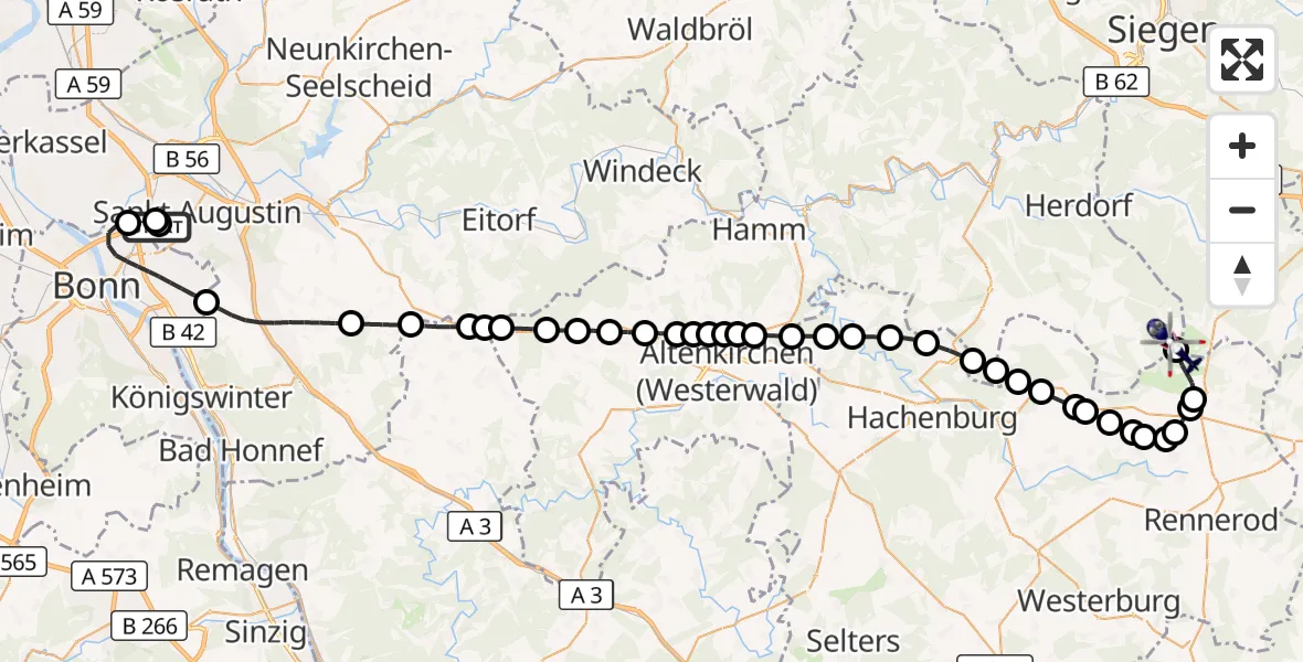 Flugroute Polizeihubschrauber Sankt Augustin - Emmerzhausen, 21 September 2026, 18:03