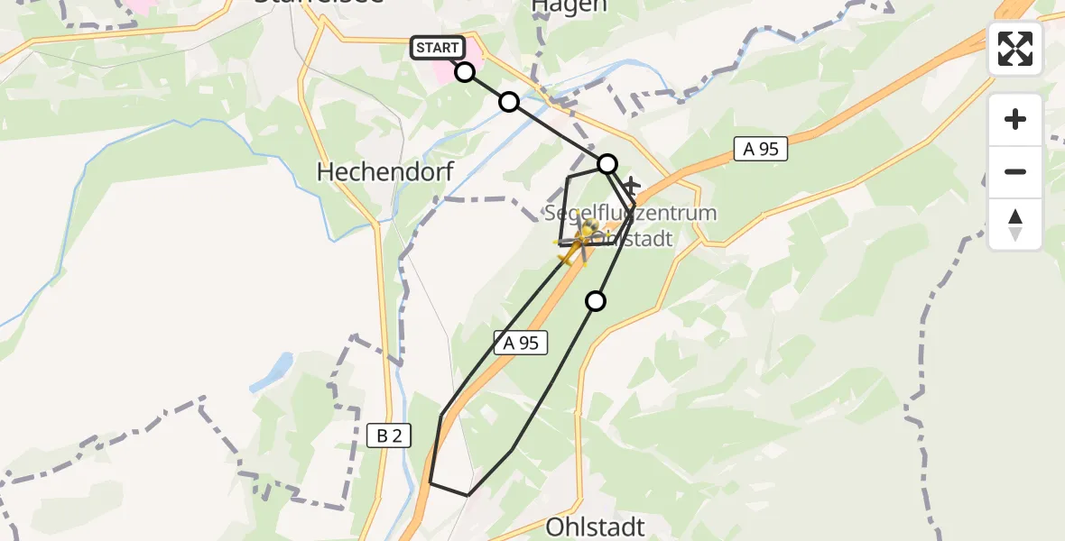 Flugroute Rettungshubschrauber Murnau Accident Hospital - Ohlstadt Flugplatz, 21 September 2026, 18:04
