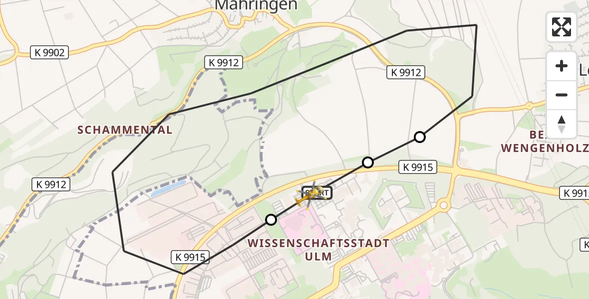 Flugroute Rettungshubschrauber Ulm Military Hospital Emergency - ADAC Air Rescue Station Ulm (Christoph 22), 21 September 2026, 18:09