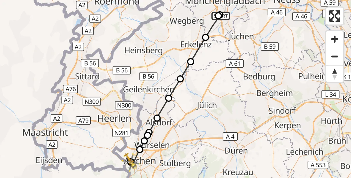 Flugroute Ambulanzhubschrauber Elisabeth Hospital Rheydt - Aachen Hospital, 21 September 2026, 18:29
